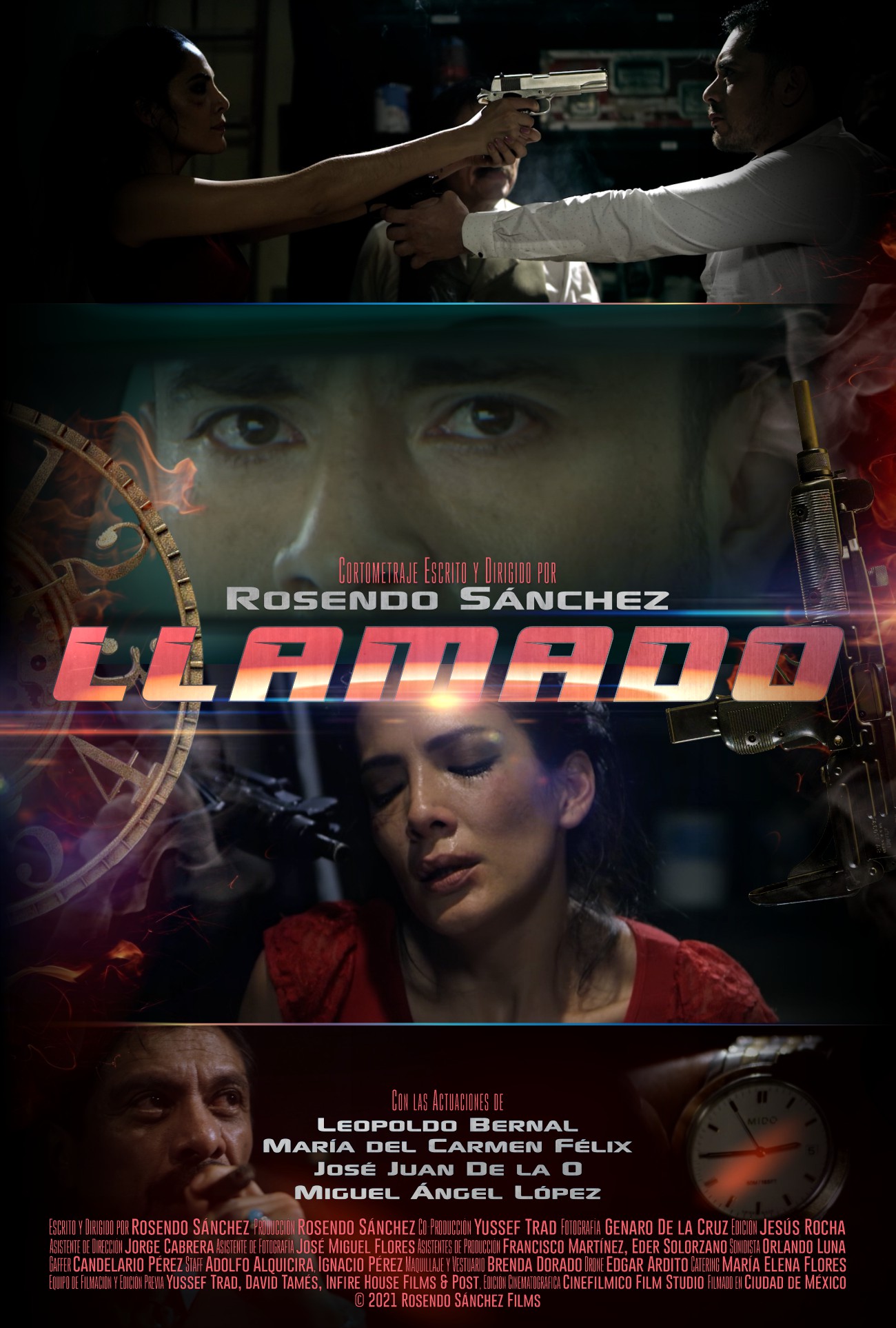 Poster del cortometraje Llamado, escrito y dirigido por Rosendo Sánchez, en la Ciudad de México, cartel diseñado por Jesús Rocha De la Cruz, de Cinefilmico Film Studio.